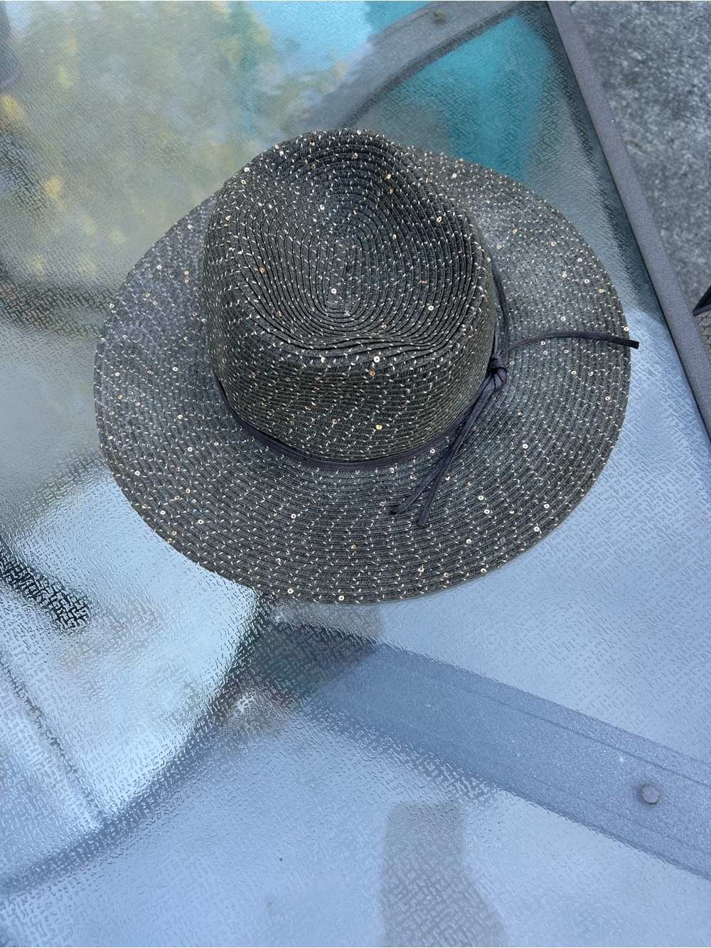mark. Black Straw Hat with Gold Sequin Accents